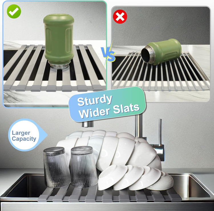 Mamakura Roll Up Dish Drying Rack Over The Sink,Multipurpose Foldable Sink Cutting Boards&Dish Rack for Kitchen,Aluminum Alloy Sink Rack Mat,21.85"x13.31",Grey