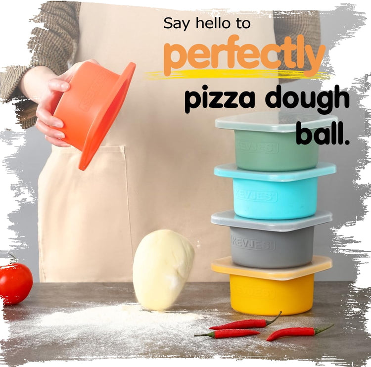 Stackable Silicone Artisan Pizza Dough Proofing Proving Containers with Lids-4 pack-500ml portion (Blue)