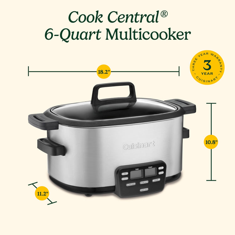 3-In-1 Cook Central 6-Quart Multi-Cooker: Slow Cooker, Brown/Saute, Steamer, MSC-600 NAS, Silver
