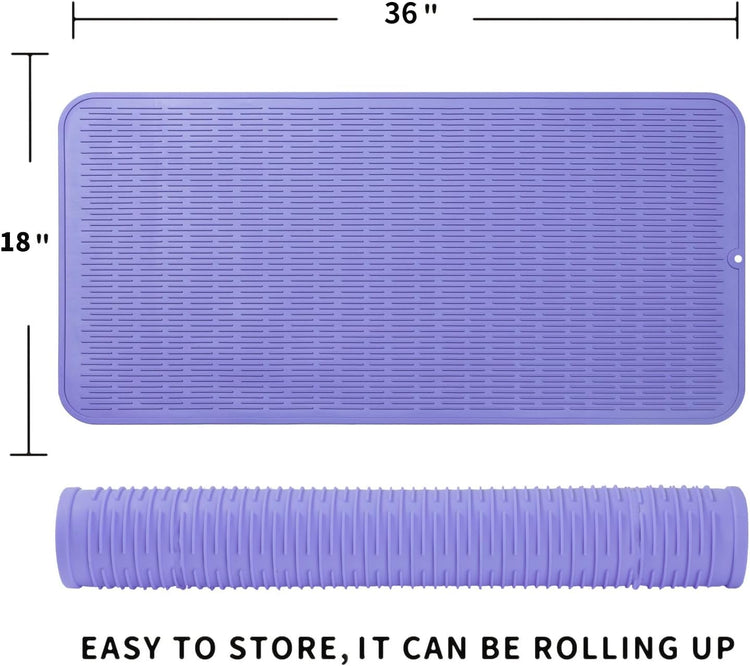 Silicone Dish Drying Mat for Multiple Usage,Easy clean,Eco-friendly,Heat-resistant Silicone Mat for Kitchen Counter or Sink,Refrigerator or Drawer Liner Light Purple 5XL 36inches x 18inches