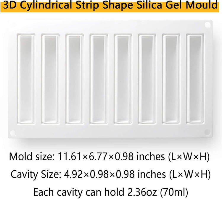 OCPO KITCHEN Cylindrical Silicone Mold for Baking Mousse Cake, 3D Silicone Baking Molds for Cakes, French Dessert, Pastry Chocolate, Silm Bar, Cake Decoration Mold, 3D Cylindrical Shape (8-Cavity)