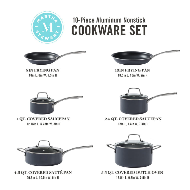 Lockton Premium Nonstick 10 Piece Enamel Heavy Gauge Aluminum Pots and Pans Cookware Set