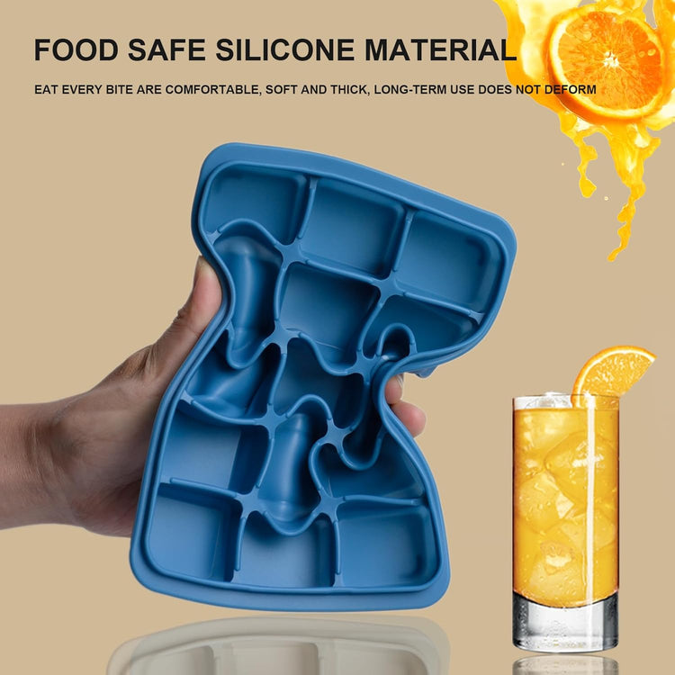Ice Cube Trays Set of 3, Easy Release 15 Flexible Silicone Ice Cube Molds with Removable Lid Reusable Freezer Ice Trays Stackable for Whiskey, Baby Food, Green+Blue+Grey