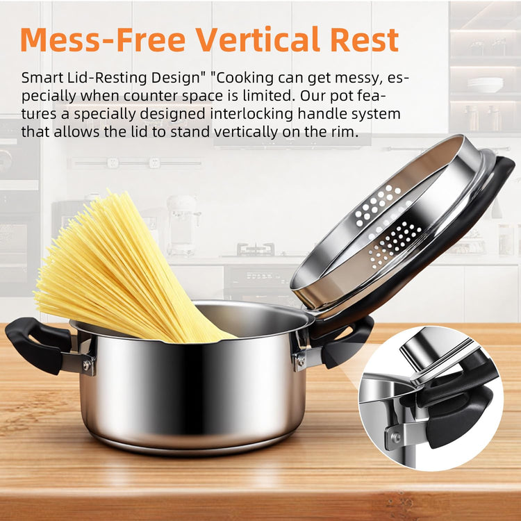 Stainless Steel Stock Pot with Pour Spout and Strainer