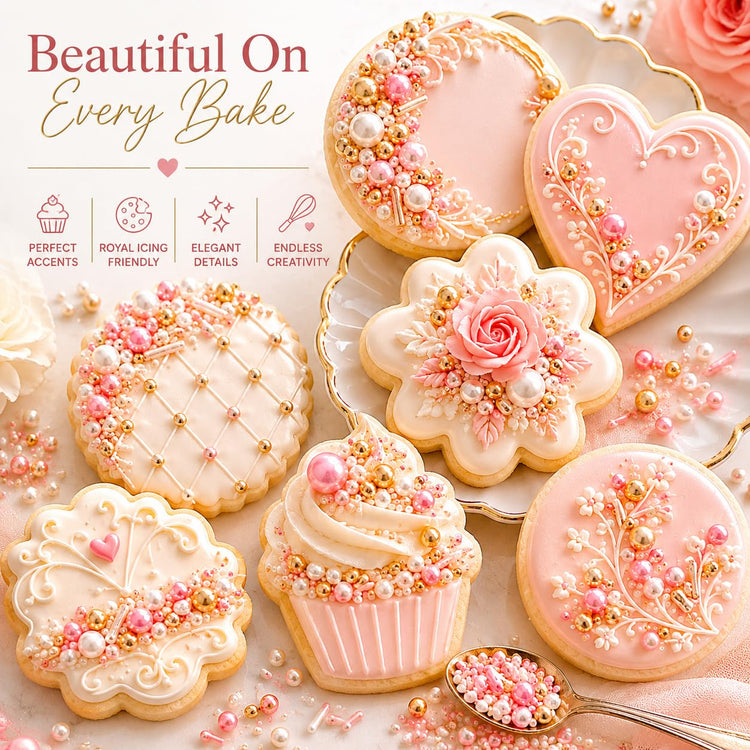 Pink White & Gold Pearl Cake Sprinkles Mix (4.2 Ounce)