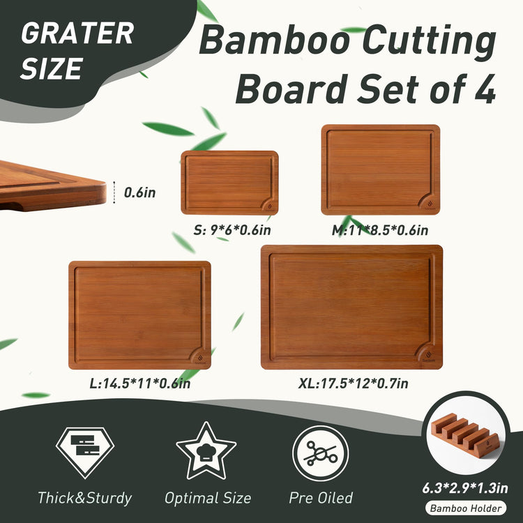 Bamboo Cutting Board Set Non Slip Feet with Holder Over Sink Father Day Dad Parents Papa Stepdad Pappy Poppy Pawpaw Who Want Nothing Everything Future Groom Bride Christmas Happy Birthday Gifts Ideal (4 Count)