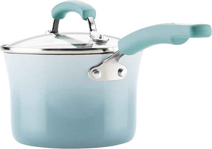 Rachael Ray Brights Nonstick Pots and Pans, Includes Crispy Sheet Baking Pan/Bakeware and Kitchen Cooking Tools, 14 Piece Cookware Set - Sky Blue