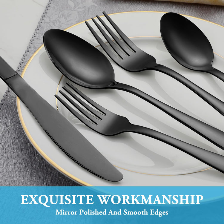30 Pcs Black Silverware Set (30 Count)