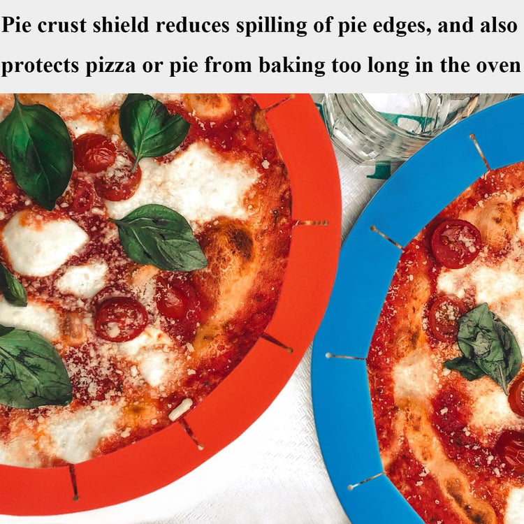 Adjustable Pie Crust Shields, Silicone Baking Protectors, Cover Ring Tools Fits 8-11.4 Inch Pies, Baking Pie Pizza Crust Shield Protector Cover for Edges (Red 2 + Blue 2)