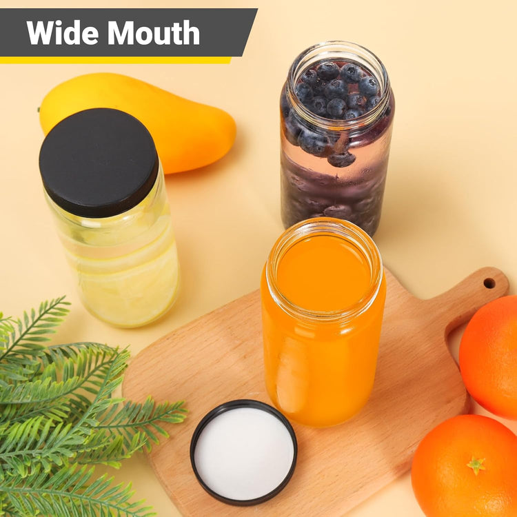 Keketin 16 oz Glass Juice Bottle with Airtight Lids,Set of 6 Wide Mouth Water Bottles for Beverages,500ML Reusable Empty Glass Drinking Jars for Juicing,Smoothies,Ginger and Milk