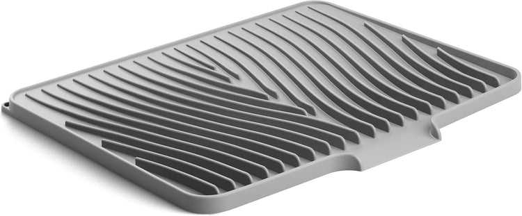Fuyit Silicone Dish Drying Mat with Raised Drain Lip, Inclined Design, 16" x 13" Heat Resistant Non-Slip Mat for Kitchen Counter or Sink (Gray)