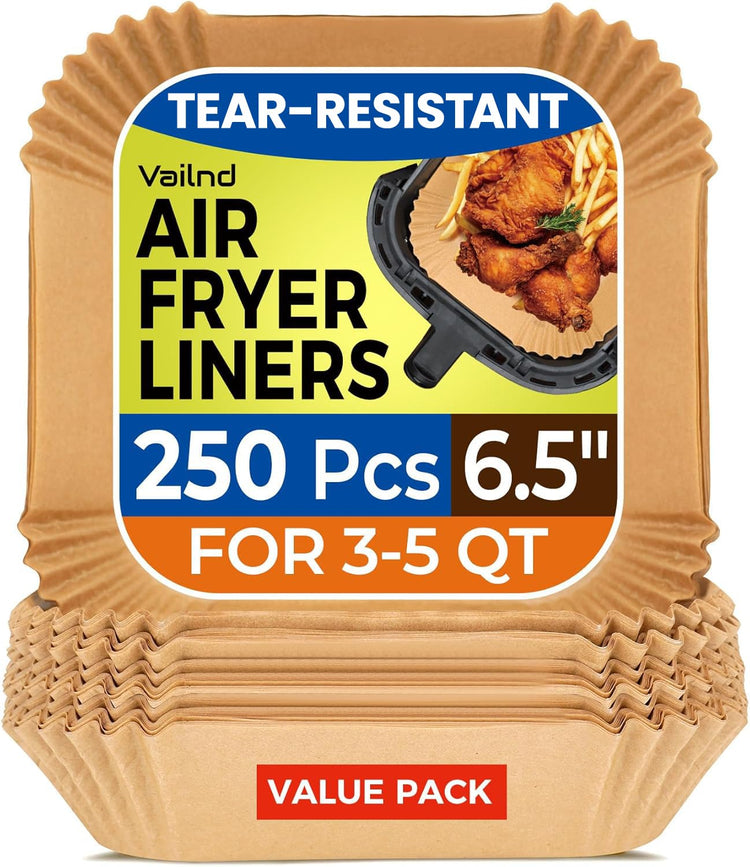 250 Pcs 6.5" Square Air Fryer Liners Disposable for 3 (125 Count)