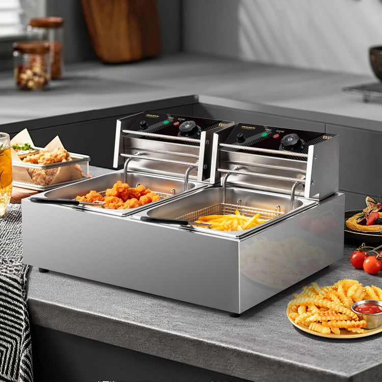 22.8QT Commercial Deep Fryer with Baskets & Lids