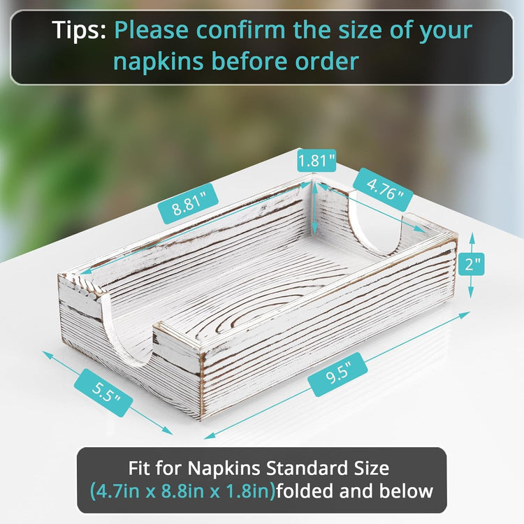 Napkin Holder for Bathroom, White Washed Wood Guest Towel Holder Tray for Bathroom, Disposable Paper Hand Towel Holder for Bathroom Accessories, Dinner Napkin Holder for Kitchen Table Party