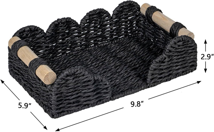 CubesLand Scalloped Napkin Holder for Bathroom Decor, Paper Rope Flat Napkin Dispenser Guest Towel Tray for Bathroom, Farmhouse Warm Napkin Holder for Table Dining Room Home Kitchen Decor, Black