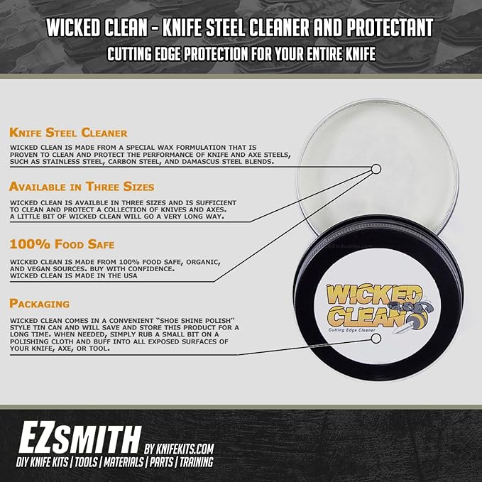 WICKED CLEAN - (2.0 oz.) - Cutting Edge Knife Cleaner - For Stainless Steel, Carbon Steel, and Damascus Steel - 100% Organic & Food Safe - (USA Made) – Cleans & Protects