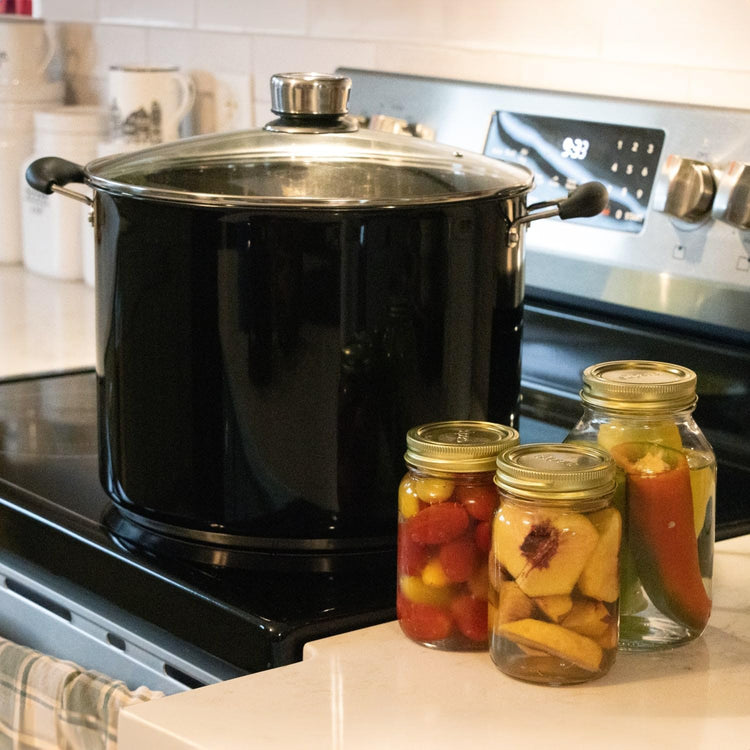 Lehman's 21.5-Quart Water Bath Canner with Pressure Gauge, Durable Stainless Steel Stockpot for Home Canning and Preserving, Black