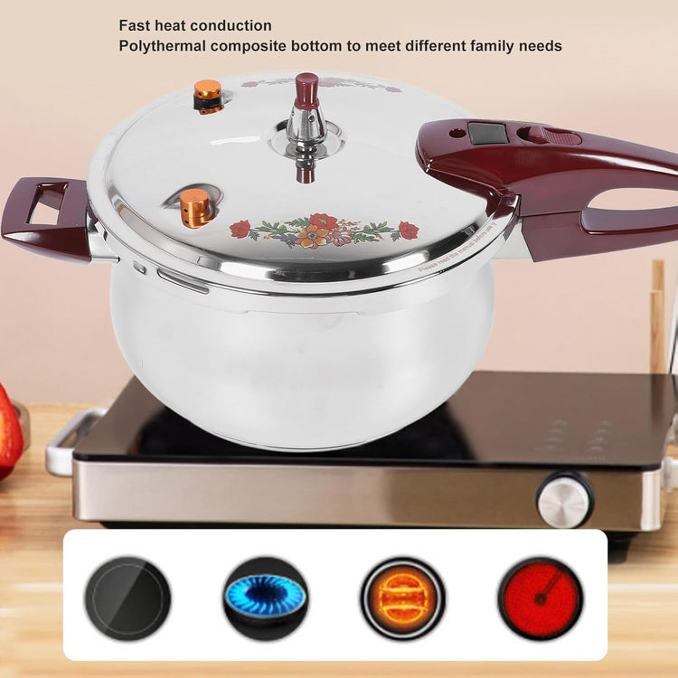 Stainless Steel Pressure Cooker 80KPA, Cookware Pressure Canner Rice Cooker with Safety Valve Devices, Compatible with Gas & Induction Cooker (7L) - Nestoria