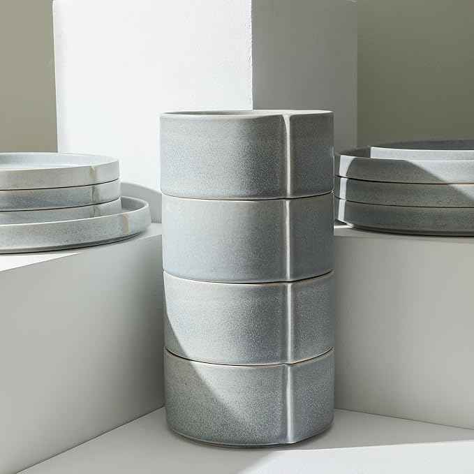 Stone Lain Bao 4-Piece Bowl Set Stoneware, Blue-Grey