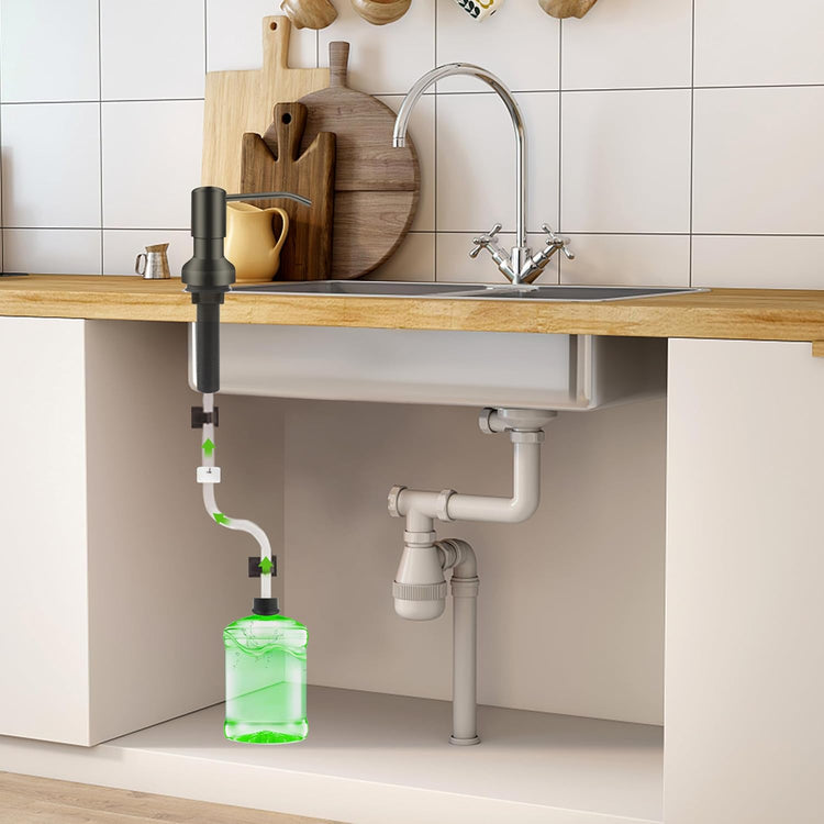 Soap Dispenser for Kitchen Sink, Sink Soap Dispenser with Longer Threaded Shaft, Stainless Steel Pump with 47" Extension Tube, Connects Directly to Dish Soap Container, Wide Pump Head Base(Gray)