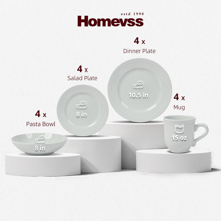 HomeVSS 16 Piece Pearl Dots Stoneware Dinnerware Set