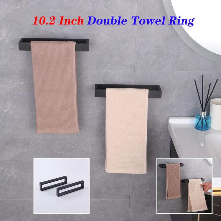 GERZWY Modern Black Towel Holder Stainless Steel Towel Ring for Bathroom Lavatory Wall Mount Contemporary Style 2 Pack HG1716-2BK