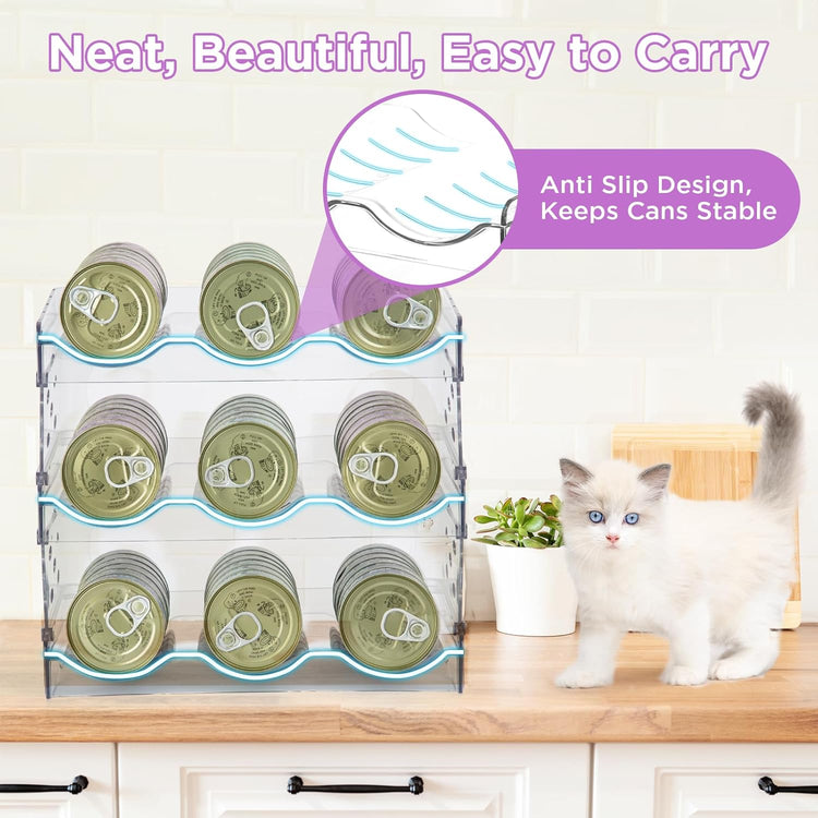 REFLYING Cat Food Can Organizer, 3-Layer Transparent Cat Food Storage Container Holds 54 (3.5oz) Cans, Canned Cat Food Organizer and Storage for Countertop Kitchen Cabinet or Pantry Shelf(3 Layer)