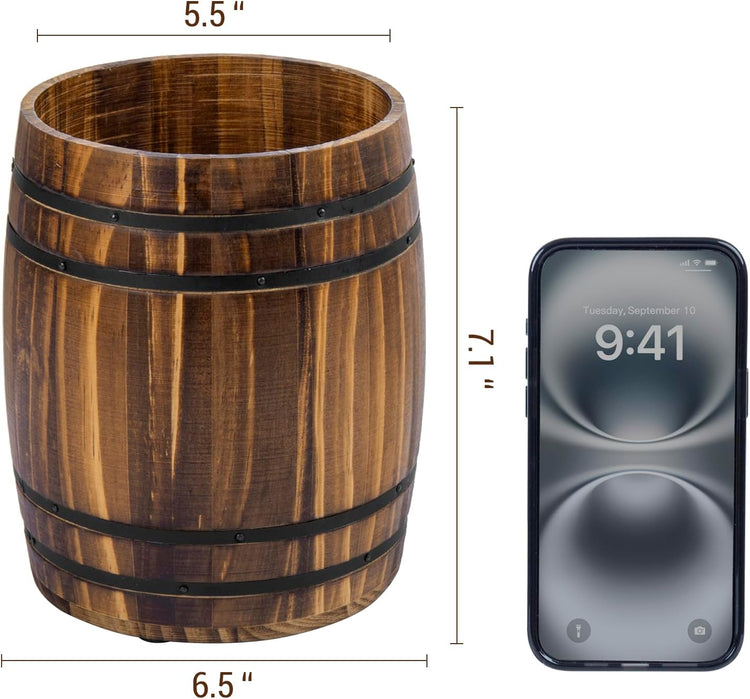 MyGift Wine Barrel Design Kitchen Utensil Crock, Vintage Rustic Burnt Wood Cooking Tool Holder