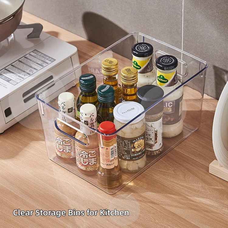 Set of 8 pack Clear Plastic Storage Bins, Pantry Organization and Storage, Clear Organizing Bins for Kitchen Organization, Freeze Storage, Home Edit and Cabinet Organizers (8Large)