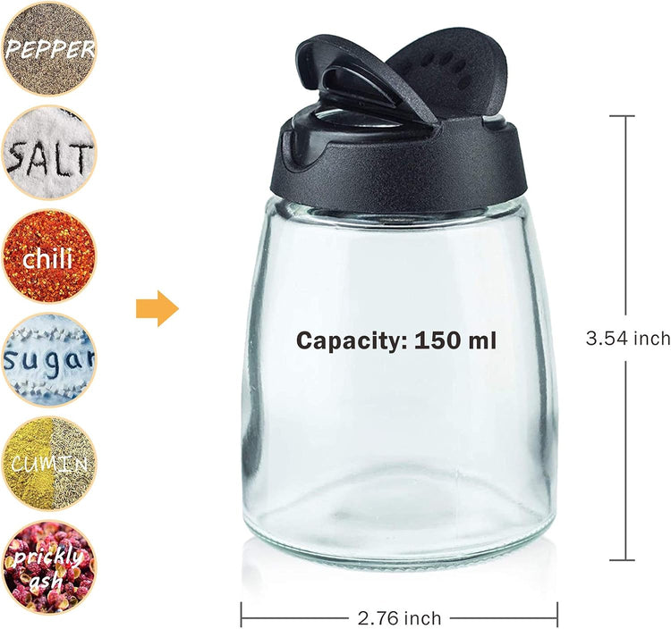 Glass Spice Jars, Double Lids Seasoning Shakers Glass Bottles Spice Shakers Sifter Barbecue Salt & Pepper Shaker Container (8PCS)