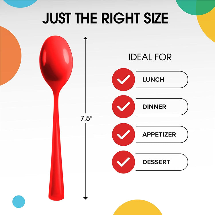 Heavy Duty Red Plastic Disposable Cutlery - 200 Pcs, Flatware, Silverware, Plastic Spoons