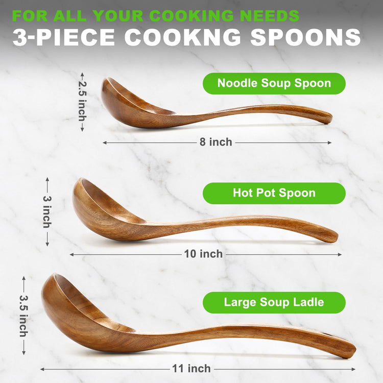 3Pcs Wooden Ladles Serving Spoon Non Toxic Soup Ladle Wood Cooking Spoons (3 Count)