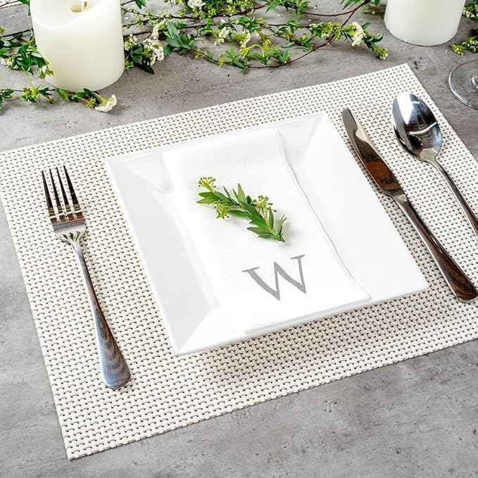 Luxenap 15.8 X 7.9 Inch Linen-Feel Guest Towels, 2000 Lettered Hand Towels - Silver Letter 'W', Sans Serif Font, White Paper Dinner Napkins, airlaid, For Restrooms And Tables - Restaurantware