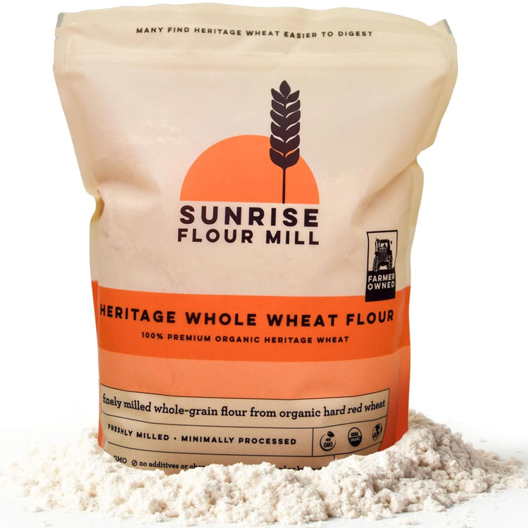 Sunrise Flour Mill Organic Heritage Whole Wheat Flour - 2 lbs | Easier to Digest with Less Bloating | No Bleaching or Bromating | Zero Additives - Nestoria