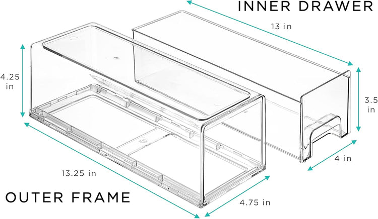 Sorbus Small Wide Clear Storage Drawers (2 Pack) – Stackable Storage Drawers for Pantry, Fridge, or Cabinet – Slide Out Clear Bins with Handles for Organizing