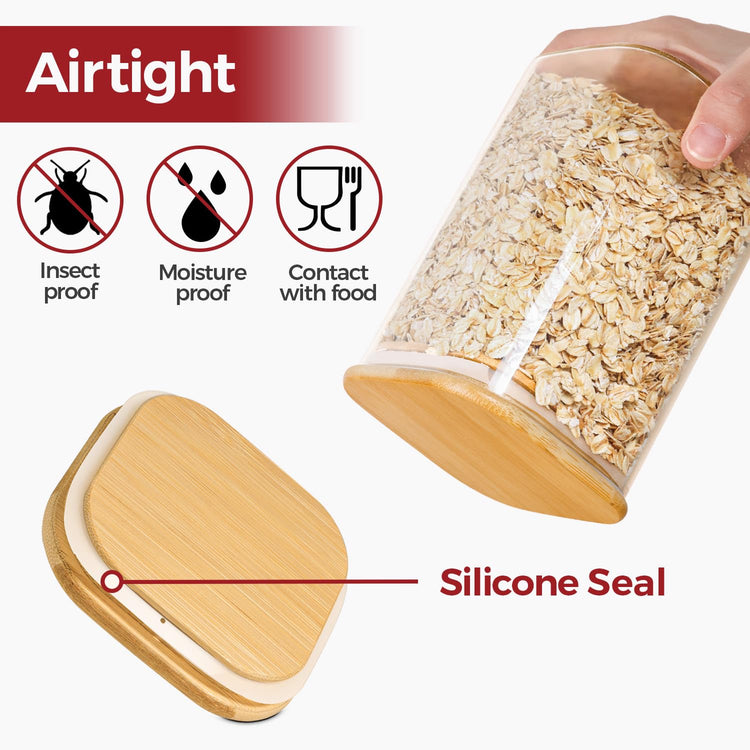 Glass Pantry Storage Containers with Bamboo Lids 1Qt 4 Pack Square (4 Count)