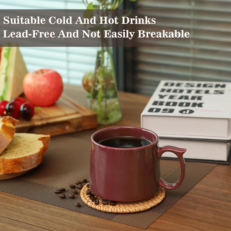 19 oz Large Coffee Mugs Set of 4, Stackable Ceramic Coffee Mugs with Large Handles for Coffee, Latte, Cappuccino, Milk, Dishwasher & Microwave Safe, Ideal for Men, Women, Dads and Moms (Red)