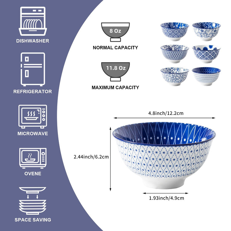 12 Oz Ceramic Dessert Bowls Set of 6 (6 Count)