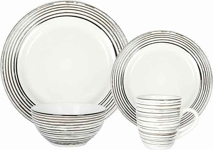 16 Piece Dinnerware Set, Ceramic Plates and Bowls Sets for 4, Microwave and Dishwasher Safe, Handcrafted Tree Bark Series Dish Set, White Birch