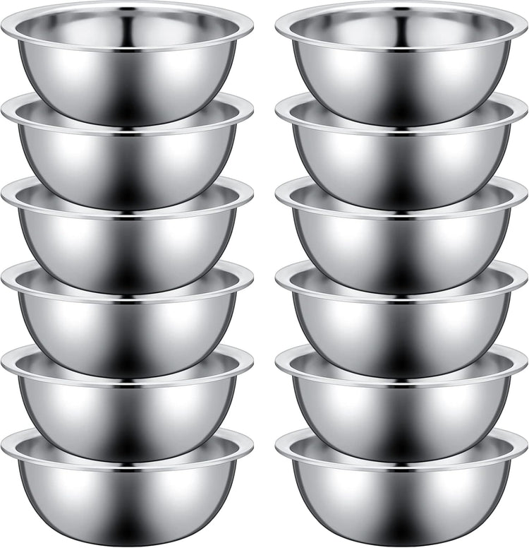 Pinkunn Set of 12 Stainless Steel Mixing Bowls, Nesting Metal Prep Salad Bowl Bulk Kitchen Large Reusable Baking Food Container for Hotel Restaurant Home Cooking, Silver(12.6 x 4.25 Inch)
