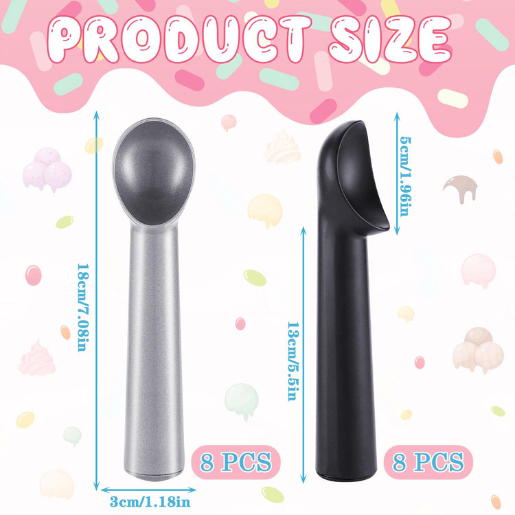16 Pcs Ice Cream Scoop 7 Inch Nonstick Anti Freeze Ice Cream Scooper Aluminum Design Dessert Spoon for Gelatos Frozen Yogurt Fruit Sundaes Sorbet Almond Cookie Dough (16 Count)