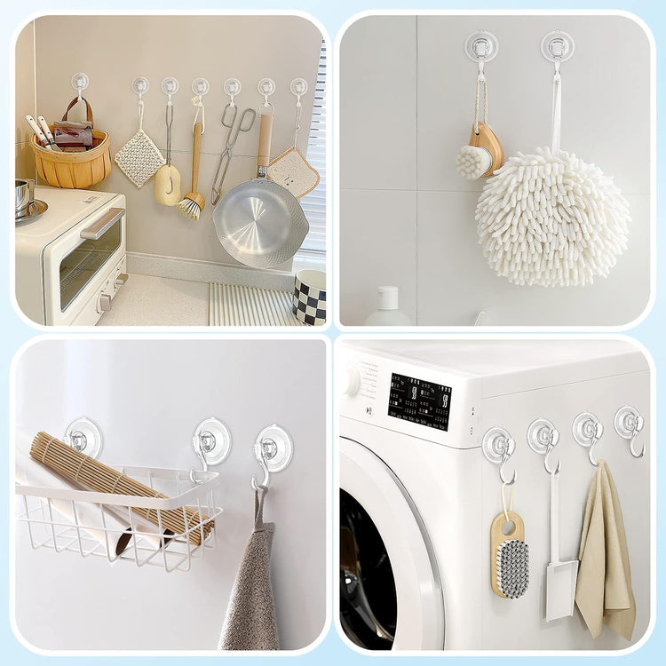 VIS'V Suction Cup Hooks, Small Shower Suction Hooks with Wipes, Heavy Duty, Removable and Reusable, Clear, 4 Pcs