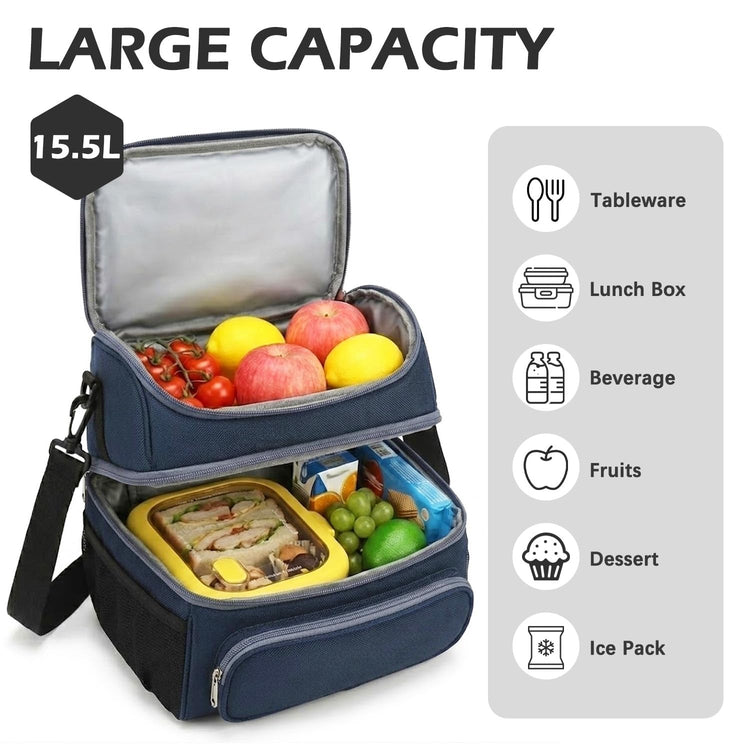 Double Layer Cooler Insulated Lunch Bag Adult Lunch Box Large Tote Bag for Men