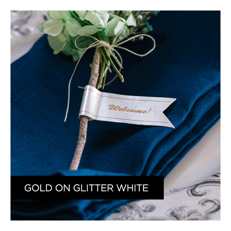 P-Touch TZe-PR234 Gold Print on Premium Glitter White Laminated Tape 12mm (0.47”) Wide x 8m (26.2’) Long, TZEPR234