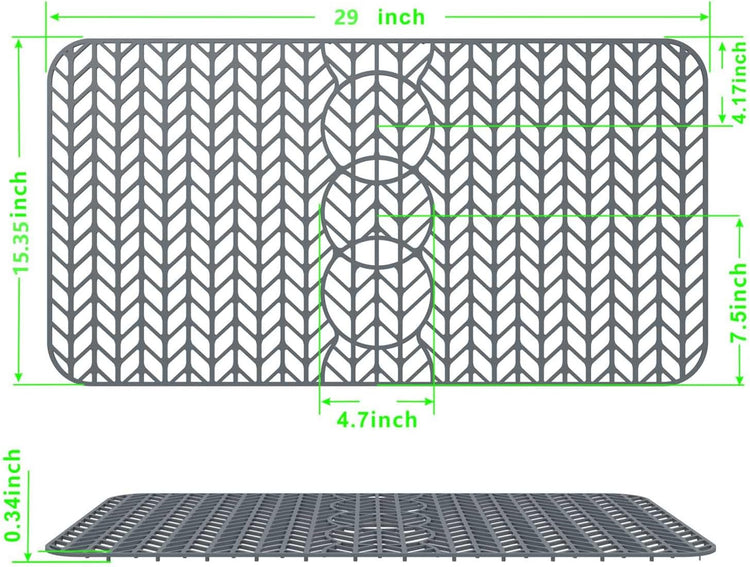 GUUKIN Sink Protectors for Kitchen Mat - 29"x 15.35" Silicone Kitchen Sink Mat Grid for Bottom of Farmhouse Stainless Steel Porcelain with 3 Reserved Holes(Grey)