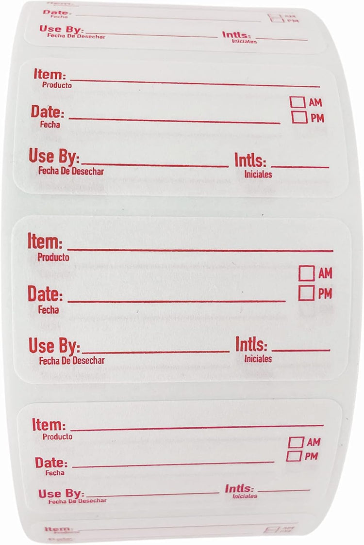 2x1 Dissolvable Food Labels, 250 Label Stickers, Bottle Labels for Storage Bins, Sticker Labels for Food containers, (250, Red)