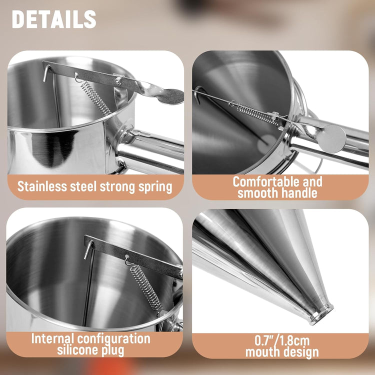 Pancake Batter Dispenser with Squeeze Handle 1200ml Stainless Steel Batter Dispenserfit for Pancakes, Waffles, Takoyaki, and Cupcakes
