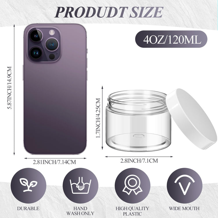 6 Pack 4 oz Plastic Jars Containers with Lids Wide (4 Ounce)