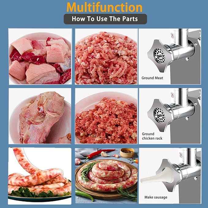 Commercial Electric Meat Grinder 800w - Heavy Duty 120KG/h High Capacity with Copper Motor, ETL Certified. Includes Accessories for Sausage Making, Home Kitchen & Professional Use.