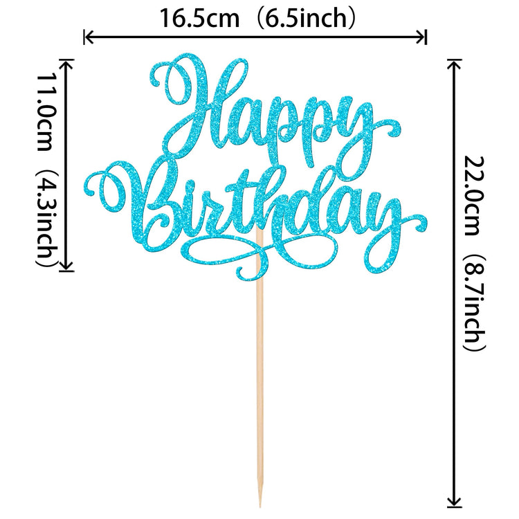 1 PCS Happy Birthday Cake Topper Glitter Cake Pick for Celebrating Anniversary Party Cake Decorations Supplies Lake Blue
